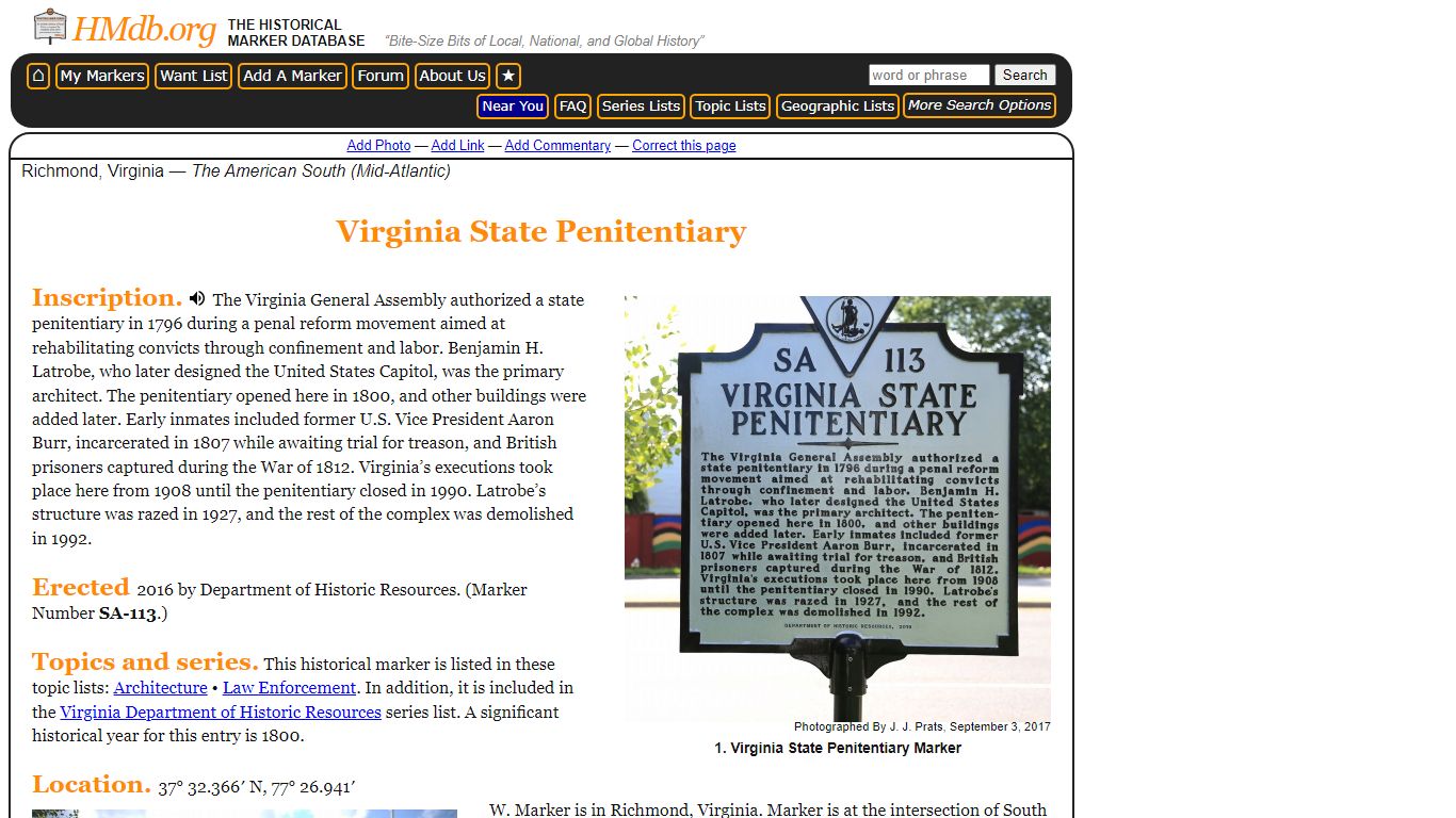 Virginia State Penitentiary Historical Marker - hmdb.org